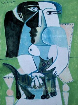 Femme au chat assise dans un fauteuil 1964 Cubism Oil Paintings